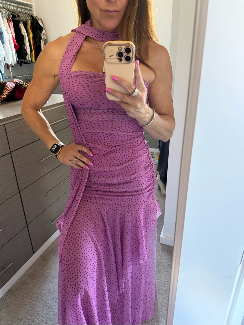 Zara Lavender Strapless Polka Dot Maxi Dress with Scarf Tie